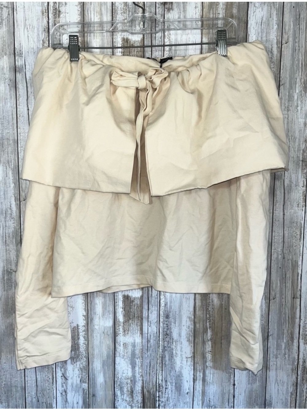 Zara Cream Off Shoulder Tie Front Peplum Blouse Cropped Poplin Top NWT S